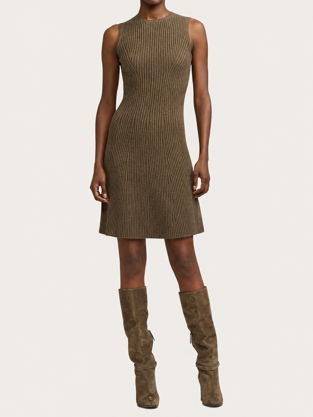 A.L.C. Sleeveless Rib-Knit Mini Dress in Olive